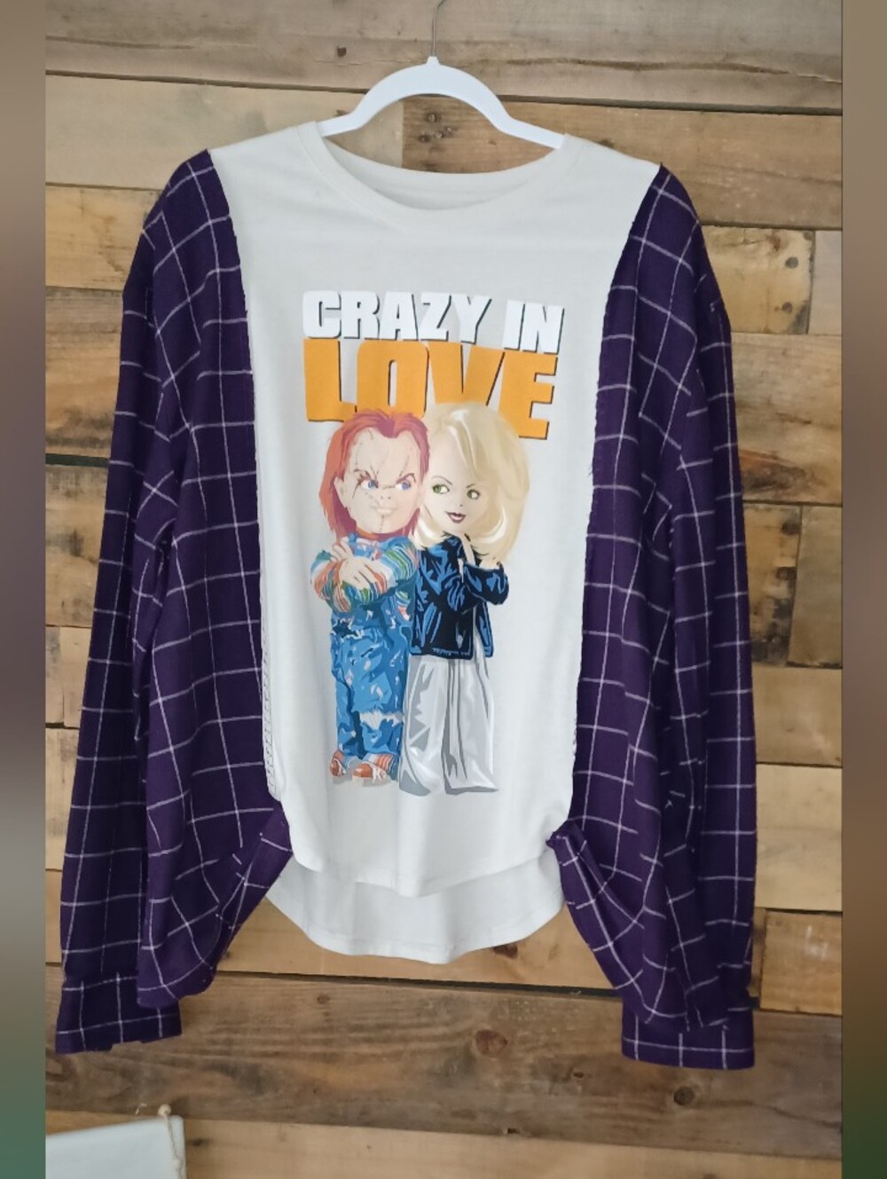 Upcycled Crazy in Love Purple Plaid Sleeve Top